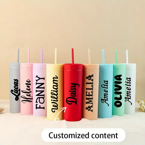 Personalized Custom Text Skinny Tumbler, Matte Acrylic Slim Cup, Bridesmaid Proposal Gift, Birthday Party Favor.