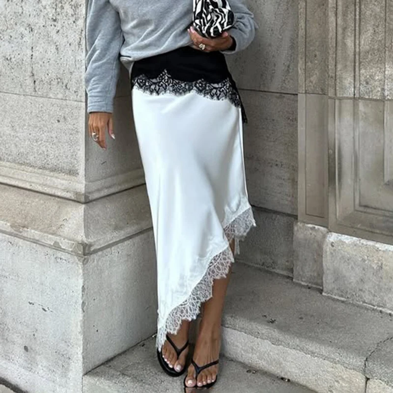 Tornova Lace Splice Skirt For Women Fashion Irregular High Waist Long Skirts Satin Elegant Slim Female Commuting Party Skirt
Tornova Lace Splice Skirt For Women Fashion Irregular High Waist Long Skirts Satin Elegant Slim Female Commuting Party Skirt