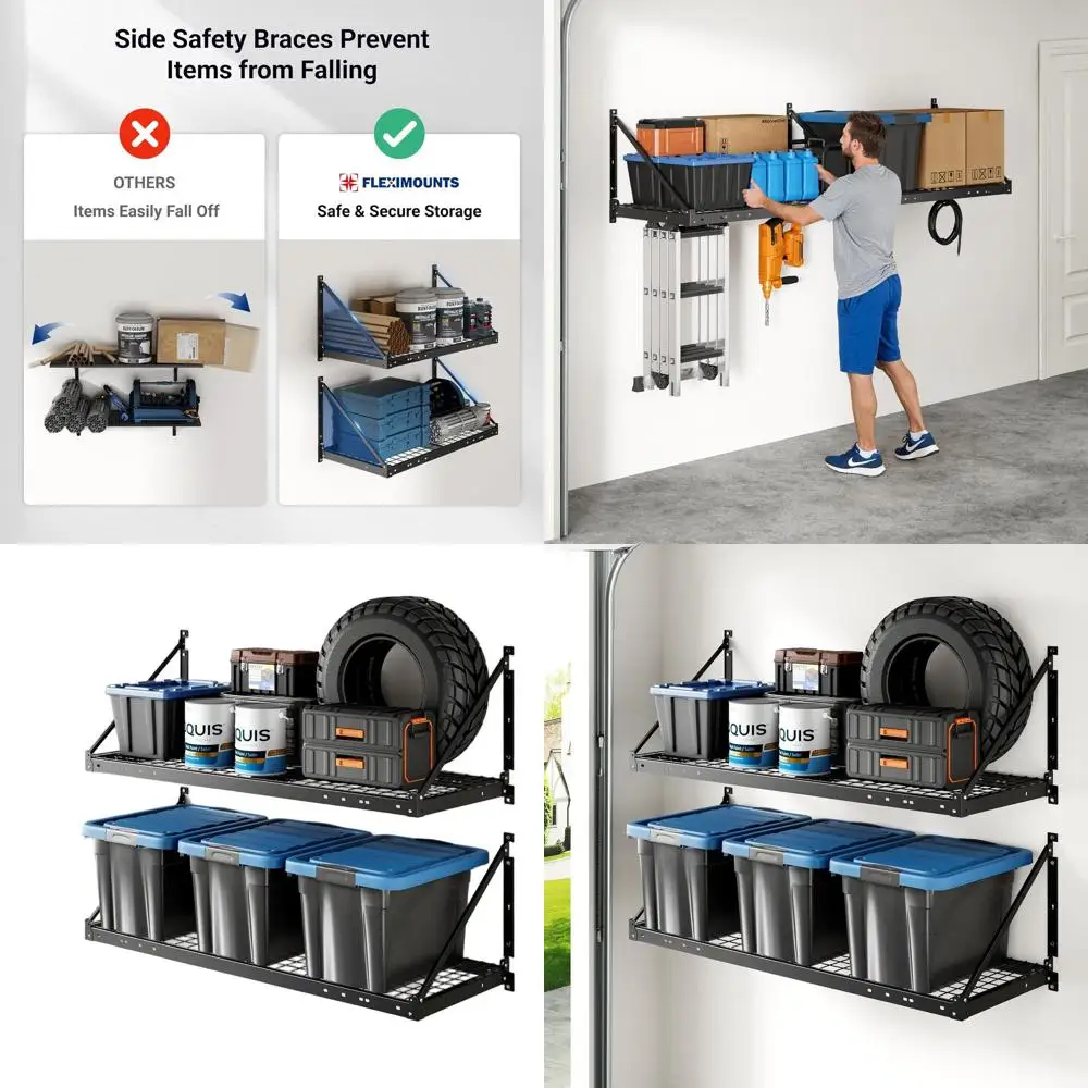 FLEXIMOUNTS Pro Series: Двойные настенные полки для гаража 2x4 фута – грузоподъемность 660 фунтов, надежное хранение с защитным ограждением для инструментов и контейнеров
FLEXIMOUNTS Pro Series: Двойные настенные полки для гаража 2x4 фута – грузоподъемность 660 фунтов, надежное хранение с защитным ограждением для инструментов и контейнеров