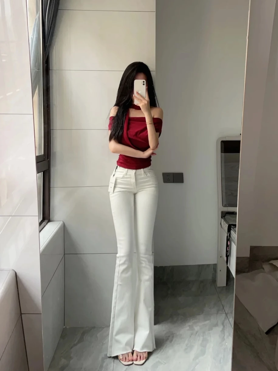 High Waist Double Bule White Denim Jeans Women Slim Fit Elastic Butt Covering Micro Flared Frayed Floor-Length Pants
High Waist Double Bule White Denim Jeans Women Slim Fit Elastic Butt Covering Micro Flared Frayed Floor-Length Pants