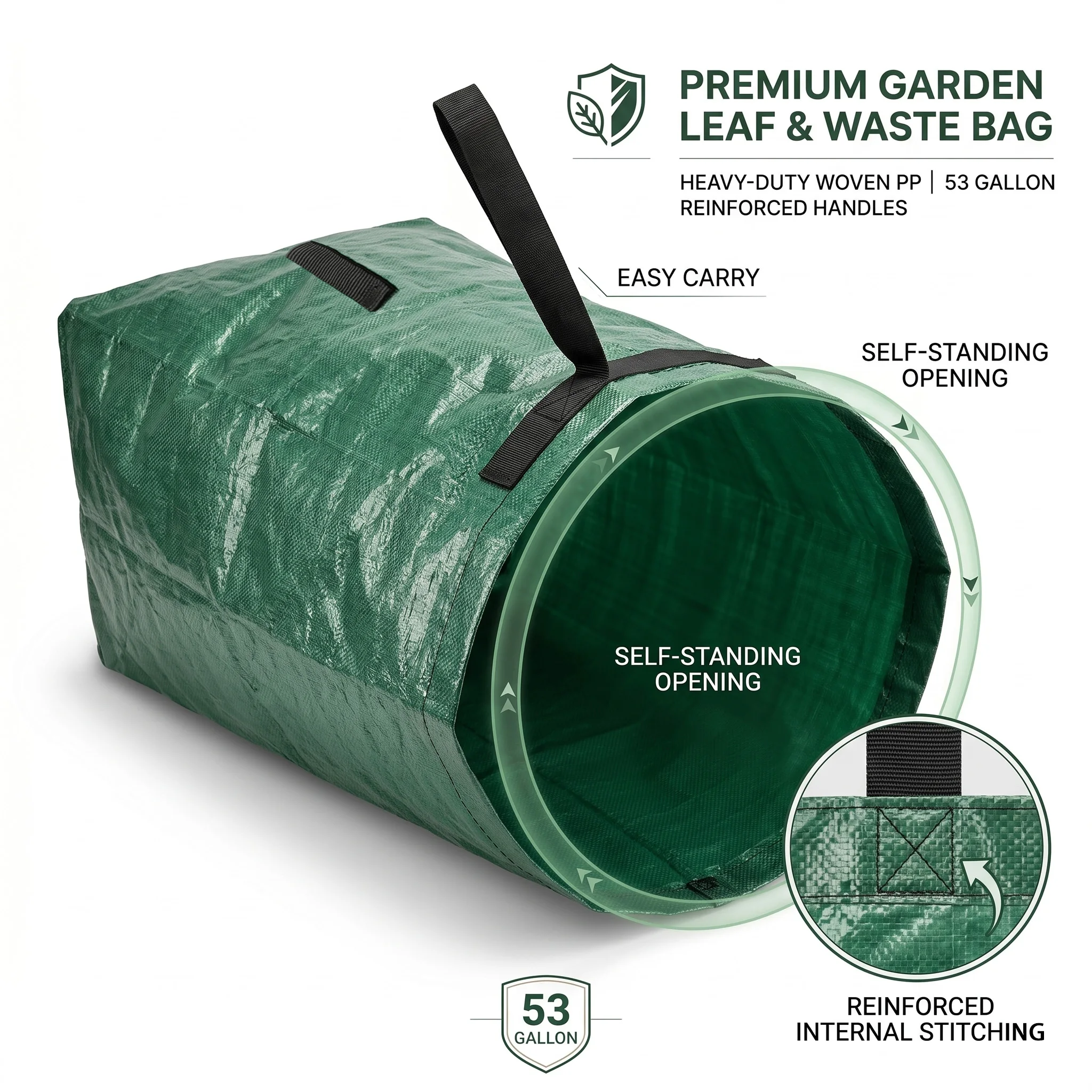 Heavy Duty 53 Gallon PP Woven Garden Yard Waste Bag Reusable Dustpan Leaf Collector Grass Garbage Storage Bags With Handle Green
Heavy Duty 53 Gallon PP Woven Garden Yard Waste Bag Reusable Dustpan Leaf Collector Grass Garbage Storage Bags With Handle Green
