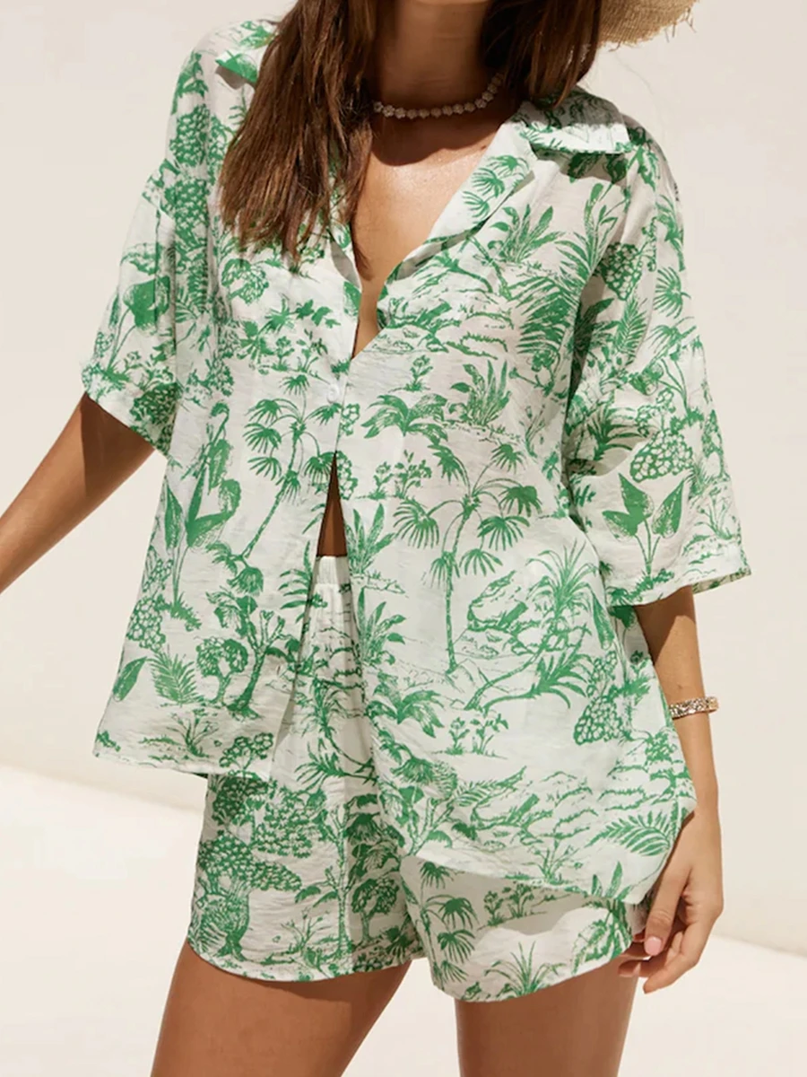 Boho Style Women Pajamas Set 2 Pieces Loungewear Suits Tree Leaves Print Short Sleeve Loose Tops and Shorts Sleepwear Outfits
Boho Style Women Pajamas Set 2 Pieces Loungewear Suits Tree Leaves Print Short Sleeve Loose Tops and Shorts Sleepwear Outfits