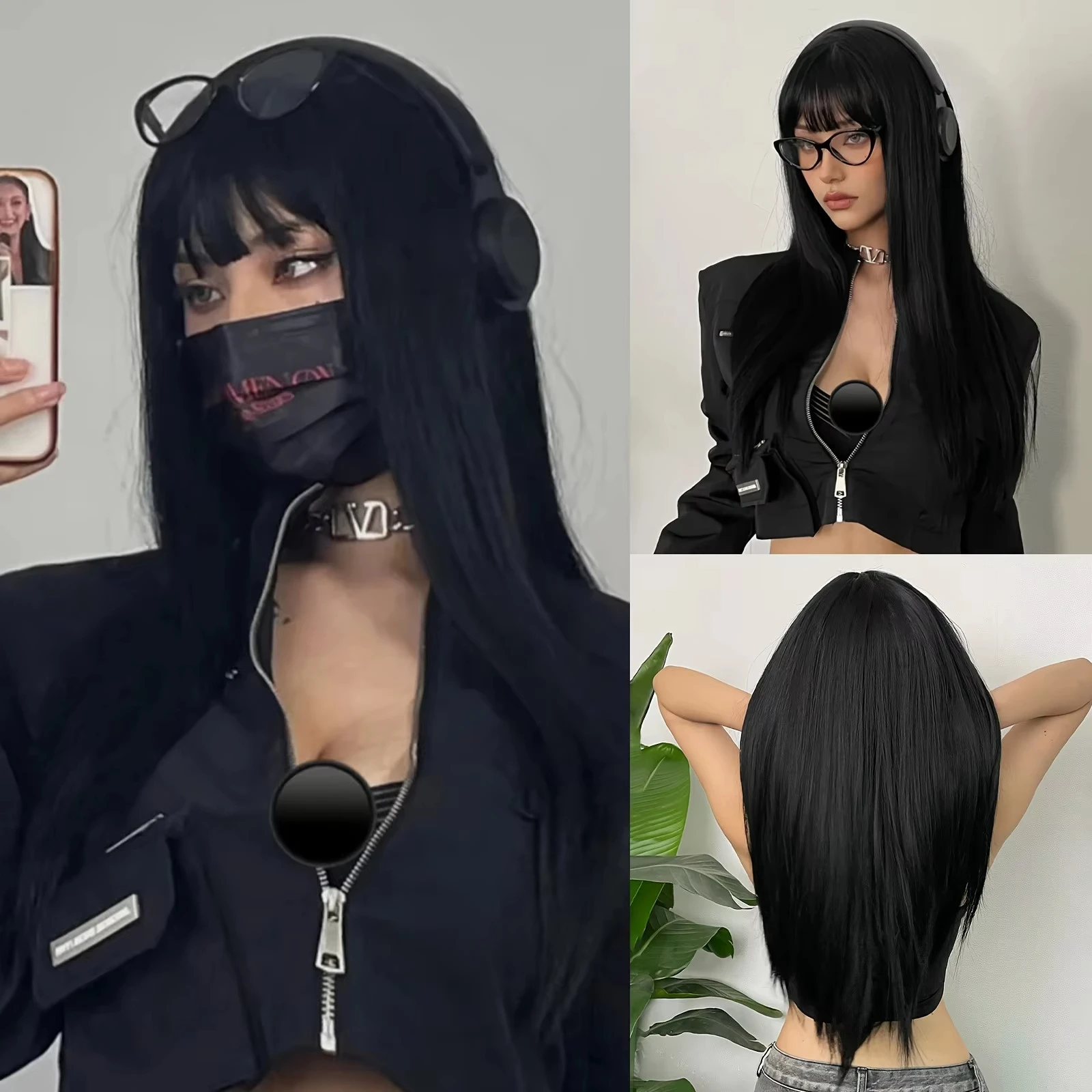 Black synthetic wig with long straight hair - Halloween cosplay costume, role-playing party, high-temperature hair cap
Black synthetic wig with long straight hair - Halloween cosplay costume, role-playing party, high-temperature hair cap
