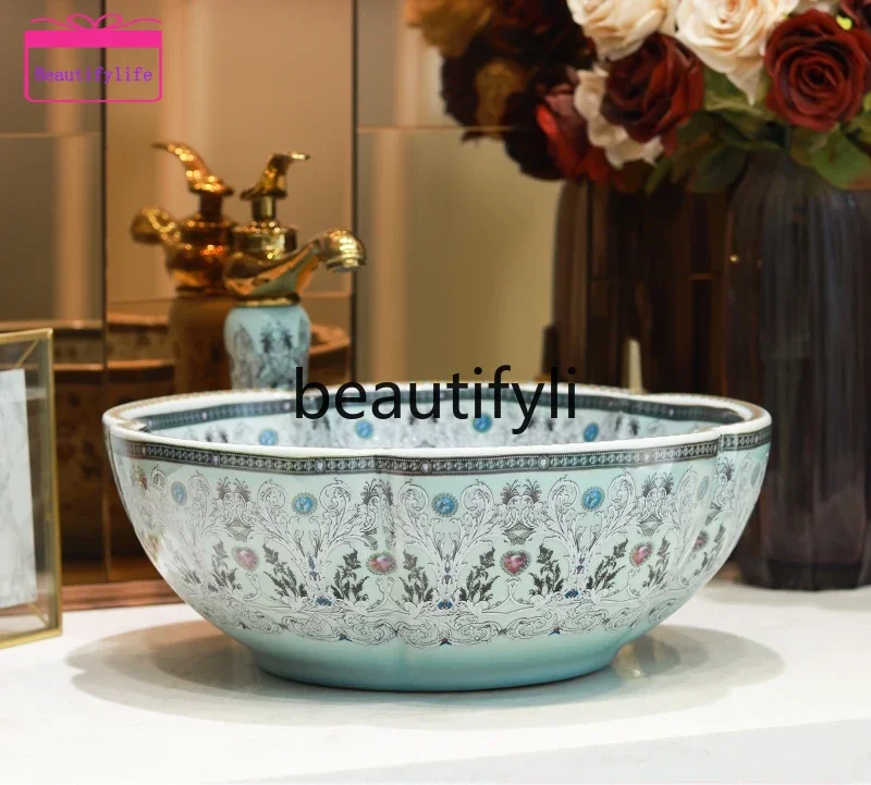 YL Petal-shaped ceramic stage basin art creative retro washbasin
YL Petal-shaped ceramic stage basin art creative retro washbasin