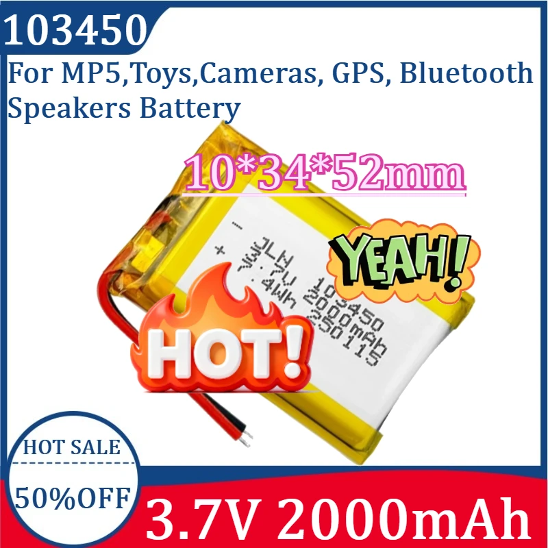 New 3.7V 103450 Polymer Lithium Battery 2000mAh Rechargeable for MP5,Toys,Cameras, GPS, Bluetooth Speakers High Capacity
New 3.7V 103450 Polymer Lithium Battery 2000mAh Rechargeable for MP5,Toys,Cameras, GPS, Bluetooth Speakers High Capacity