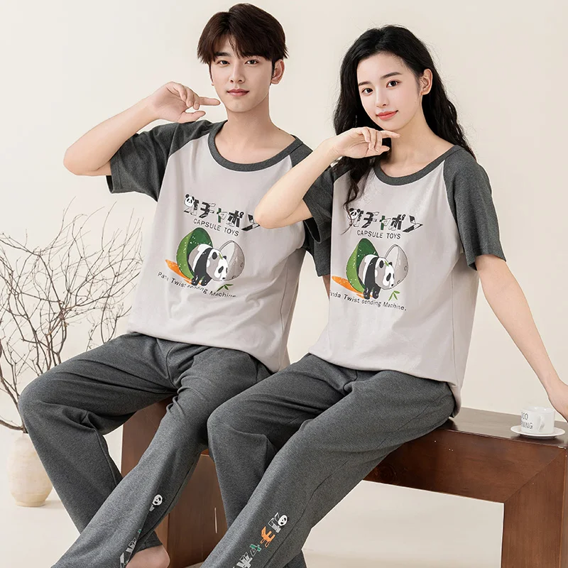 Korean Fashion Cotton Pajamas Set for Lovers Summer Short Sleeves Sleeping Top Long Pant Nightwear Women and Men Matching Pjs
Korean Fashion Cotton Pajamas Set for Lovers Summer Short Sleeves Sleeping Top Long Pant Nightwear Women and Men Matching Pjs