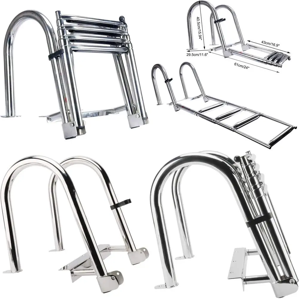 Telescoping Rear Entry Foldable Stainless Steel Pontoon Boat Ladder with Wide Steps, Hand Rail, and Retaining Strap
Telescoping Rear Entry Foldable Stainless Steel Pontoon Boat Ladder with Wide Steps, Hand Rail, and Retaining Strap