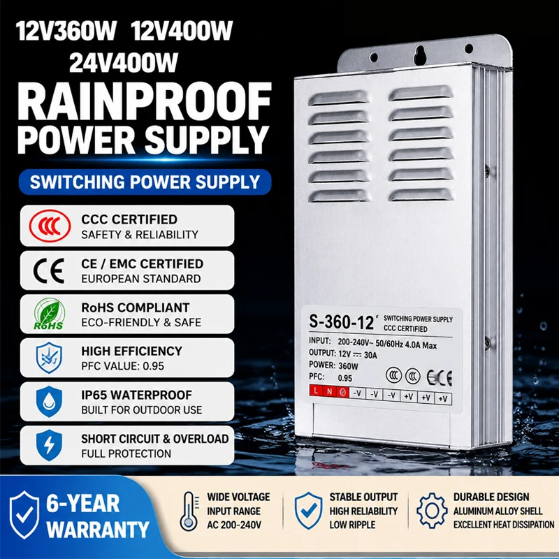 Rainproof switching power supply DC12V 24V to AC200V-240V semi-filled glue rainproof 30A16.6A33.3A16.7A converter outdoor
Rainproof switching power supply DC12V 24V to AC200V-240V semi-filled glue rainproof 30A16.6A33.3A16.7A converter outdoor