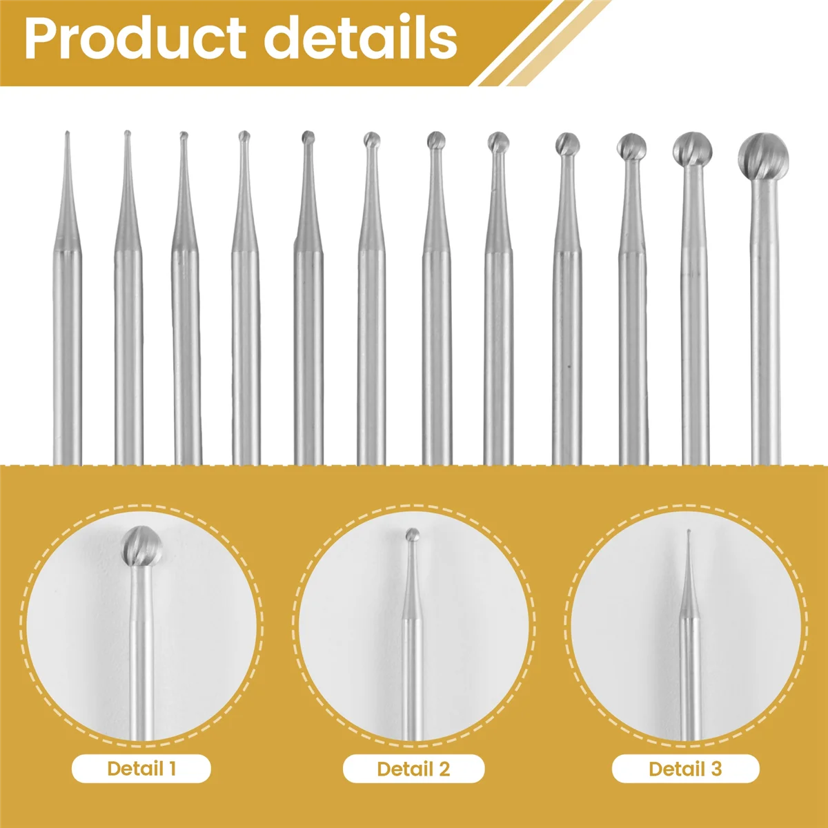 A64E 12Pcs Round Shape Ball Burr Set - 3/32Inch Shank Jewelry Making Burs Round Ball Shape Engraving Bits
A64E 12Pcs Round Shape Ball Burr Set - 3/32Inch Shank Jewelry Making Burs Round Ball Shape Engraving Bits