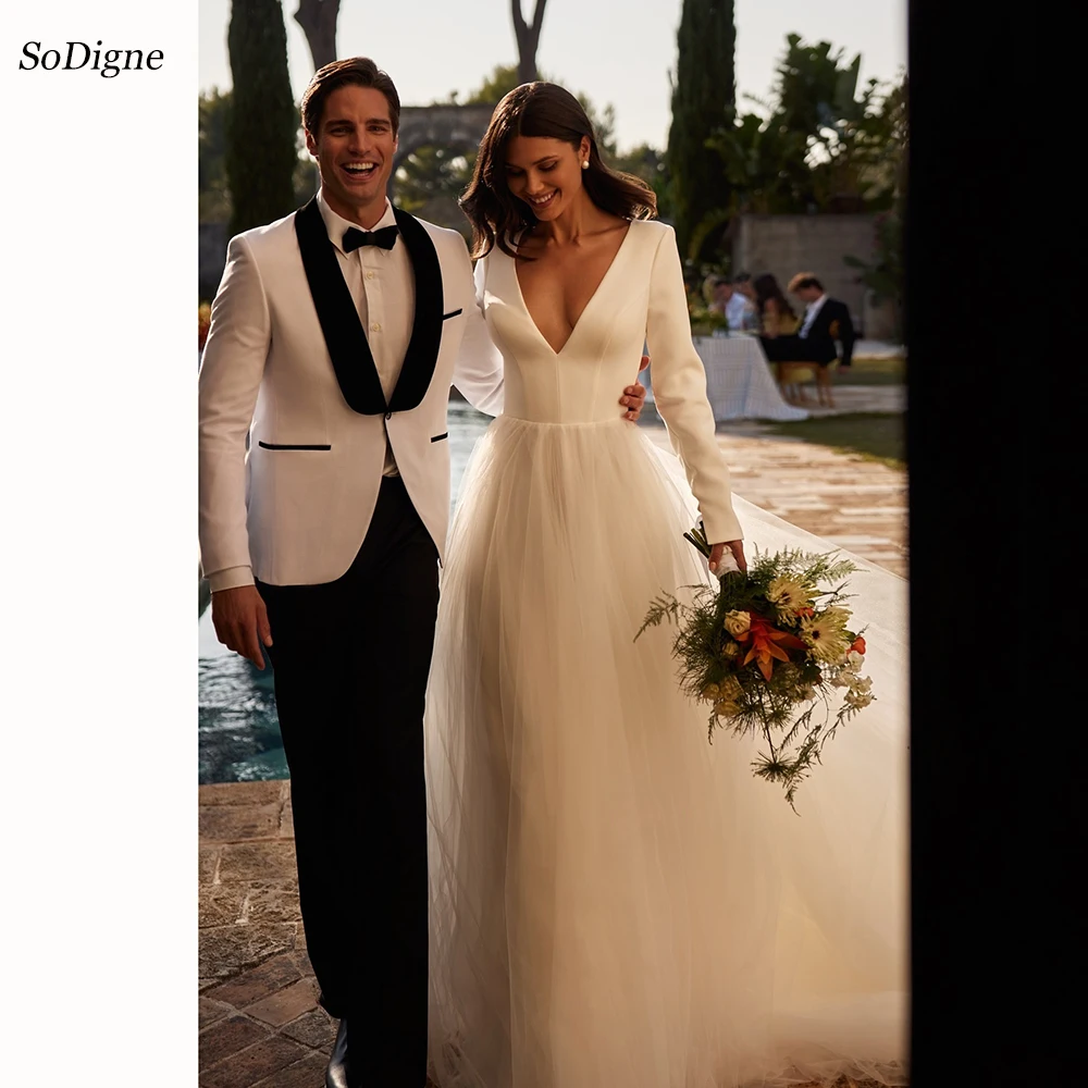 SoDigne A-line Satin/Tulle Wedding Dresses V-neck Full Sleeves Bride Dress Long Beach Wedding Gowns vestidos de novia Customized
SoDigne A-line Satin/Tulle Wedding Dresses V-neck Full Sleeves Bride Dress Long Beach Wedding Gowns vestidos de novia Customized