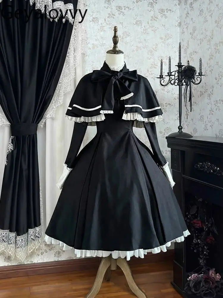 Весенний комплект из двух предметов: черная накидка с цветовыми блоками и платье миди с длинными рукавами, завышенной талией и эффектом похудения, в стиле Лолита для милых девушек
Весенний комплект из двух предметов: черная накидка с цветовыми блоками и платье миди с длинными рукавами, завышенной талией и эффектом похудения, в стиле Лолита для милых девушек