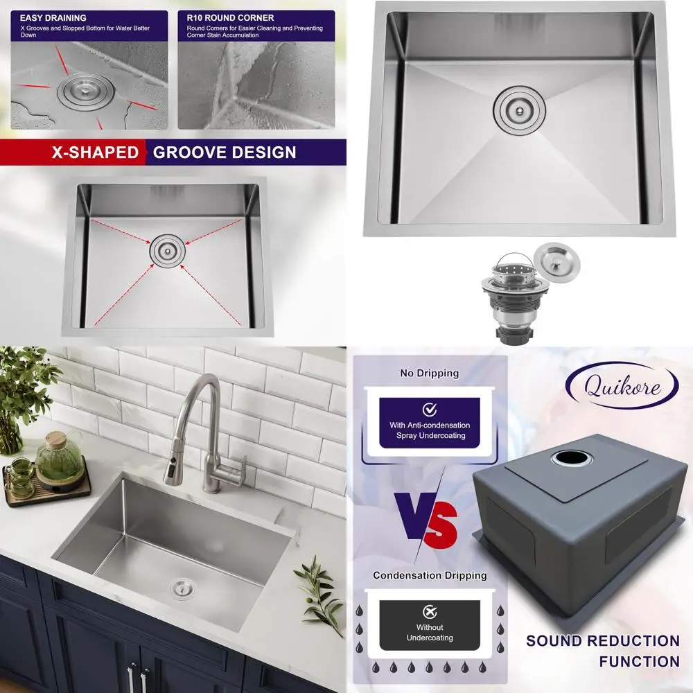 23 Undermount Stainless Steel 16 Gauge Single Bowl Kitchen Sink with Basket Strainer, 23x18x9
23 Undermount Stainless Steel 16 Gauge Single Bowl Kitchen Sink with Basket Strainer, 23x18x9