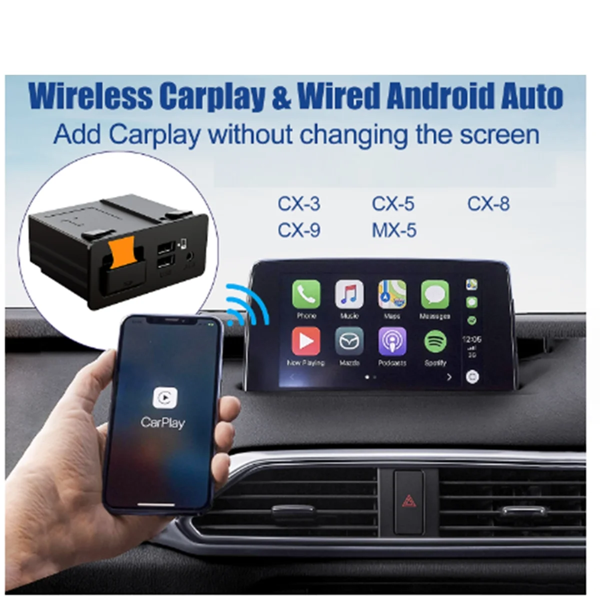 Компактный мини-фильм Box Wireless Carplay TK7866-9U0C для Mazda Connect System Android Auto Беспроводной адаптер Автомобильный ключ
Компактный мини-фильм Box Wireless Carplay TK7866-9U0C для Mazda Connect System Android Auto Беспроводной адаптер Автомобильный ключ