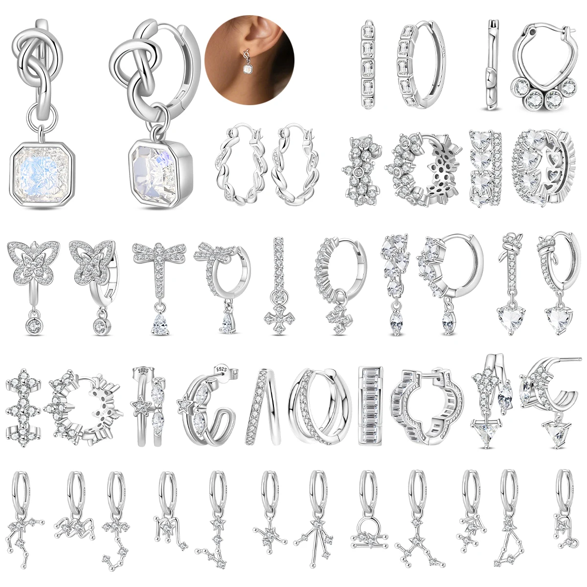 925 Sterling Silver Hoop Earrings Geometry Constellation Sugar-cube Charms Fit Women Anniversary Wedding Making Jewelry Gifts
925 Sterling Silver Hoop Earrings Geometry Constellation Sugar-cube Charms Fit Women Anniversary Wedding Making Jewelry Gifts