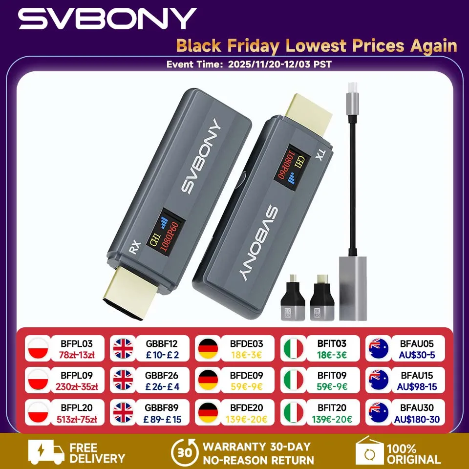 Svbony ST2 HD Wireless Extender Kit HDMI Transmission System with 0.42”OLED Color Display 5G 1080P Output 50-80m Plug-and-Play
Svbony ST2 HD Wireless Extender Kit HDMI Transmission System with 0.42”OLED Color Display 5G 1080P Output 50-80m Plug-and-Play