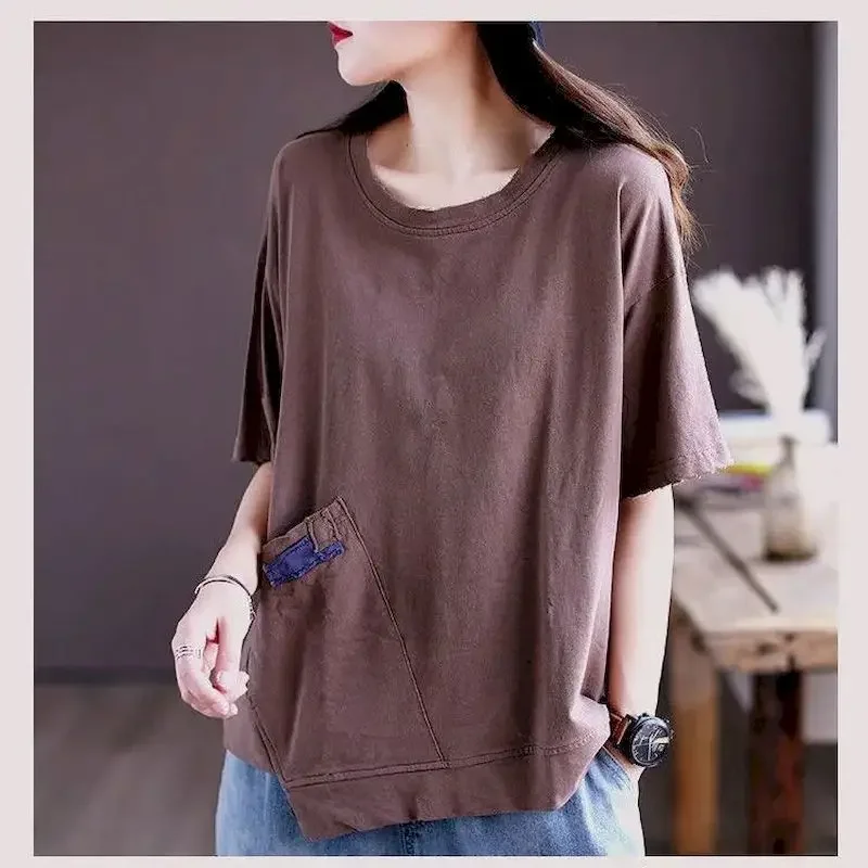 100% Cotton Short-sleeved T-shirt Women Summer Tops Loose Large Size Fashion T Shirt Pullover Women's Casual Tshirt E8464
100% Cotton Short-sleeved T-shirt Women Summer Tops Loose Large Size Fashion T Shirt Pullover Women's Casual Tshirt E8464
