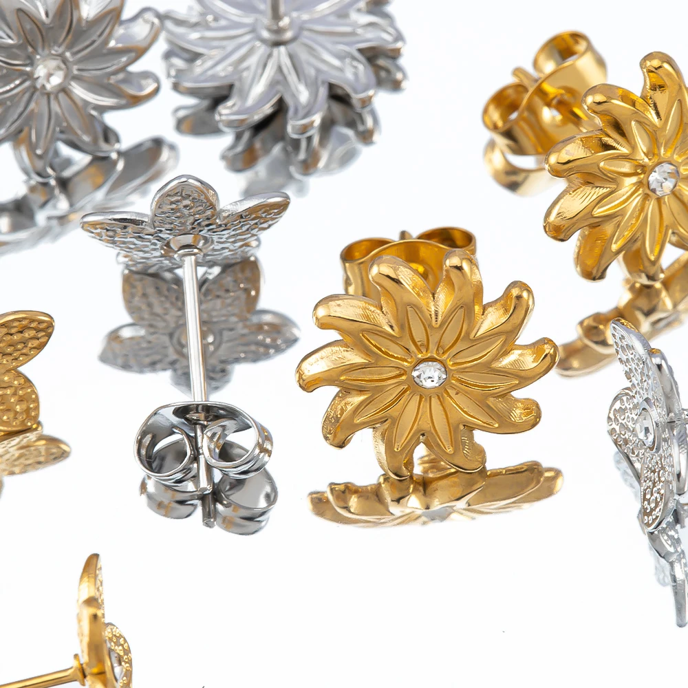 2pcs Stainless Steel Flower Ear Studs Daisy Sunflower Studs Earrings with Back Earring for Women Accessories Jewelry Making DIY
2pcs Stainless Steel Flower Ear Studs Daisy Sunflower Studs Earrings with Back Earring for Women Accessories Jewelry Making DIY