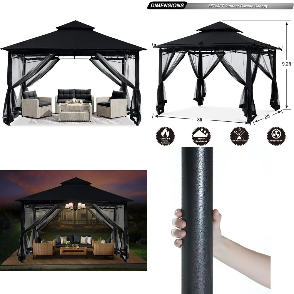 Outdoor Steel Gazebo 8x8 with Mosquito Netting for Patio, Lawn, Backyard, Garden, and Deck (Black)
Outdoor Steel Gazebo 8x8 with Mosquito Netting for Patio, Lawn, Backyard, Garden, and Deck (Black)