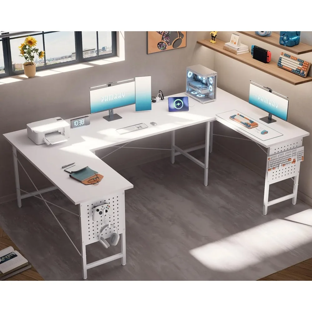 71 Inch Large Computer Desk with Power Outlets,U Shaped Corner Desk for Home Office Work and Gaming White
71 Inch Large Computer Desk with Power Outlets,U Shaped Corner Desk for Home Office Work and Gaming White
