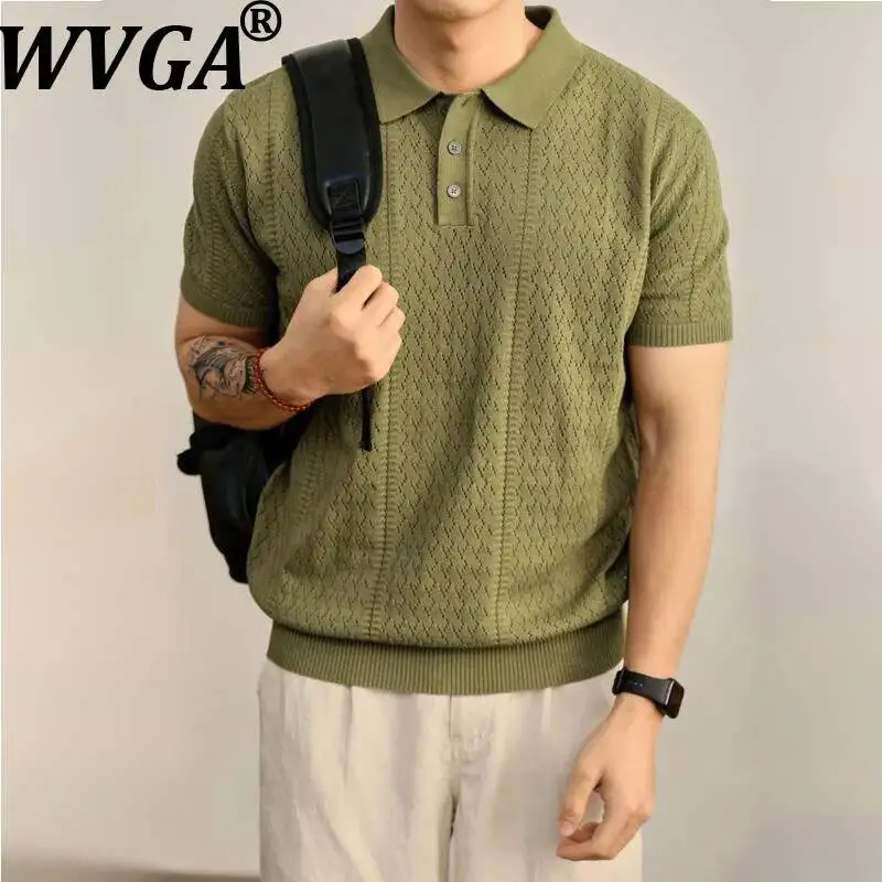 WVGA Spring Summer New Man Knitted Turn-down Collar Hollow Out Crochet Pattern Short Sleeve T-shirt Ncihe Casual Tops Ins W23590
WVGA Spring Summer New Man Knitted Turn-down Collar Hollow Out Crochet Pattern Short Sleeve T-shirt Ncihe Casual Tops Ins W23590