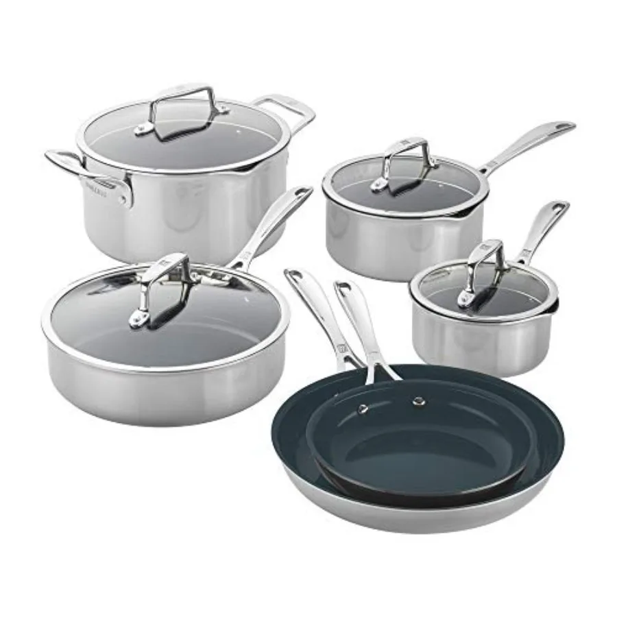 10-pc Stainless Steel Ceramic Nonstick Cookware Set
10-pc Stainless Steel Ceramic Nonstick Cookware Set