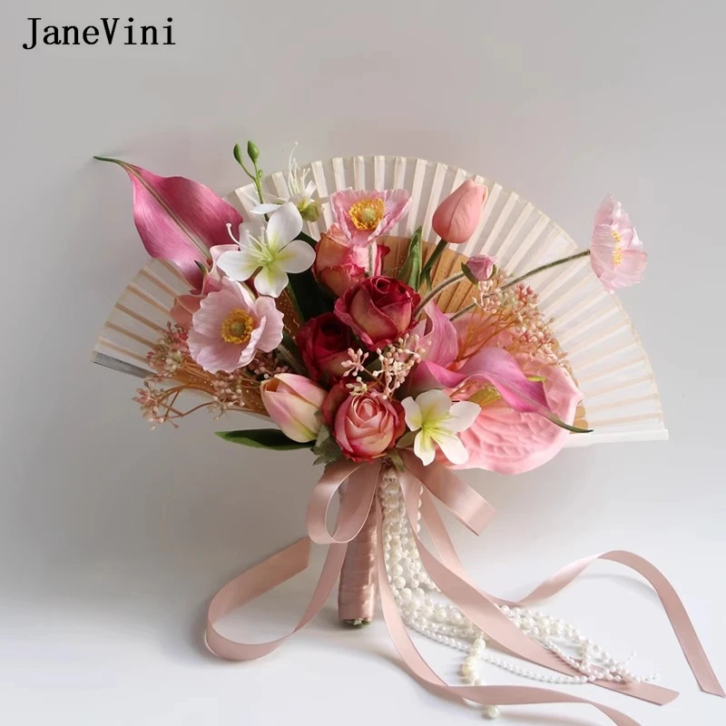JaneVini Charming Pink Tulip Bridal Bouquets Fan Type Artificial Silk Roses Chinese Bride Flower Bouquet Fan Wedding Accessories
JaneVini Charming Pink Tulip Bridal Bouquets Fan Type Artificial Silk Roses Chinese Bride Flower Bouquet Fan Wedding Accessories