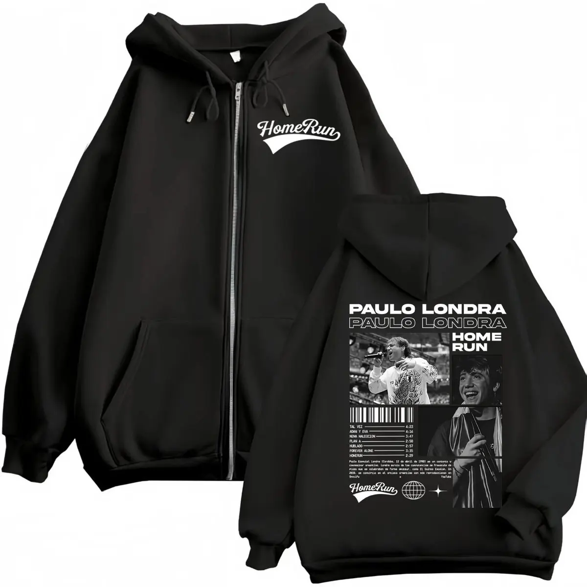 Rapper Paulo Londra Homerun Album Tour Graphic Zipper Hoodie Hip Hop Vintage Zip Up Sweatshirts Men Women Casual Loose Pullovers
Rapper Paulo Londra Homerun Album Tour Graphic Zipper Hoodie Hip Hop Vintage Zip Up Sweatshirts Men Women Casual Loose Pullovers