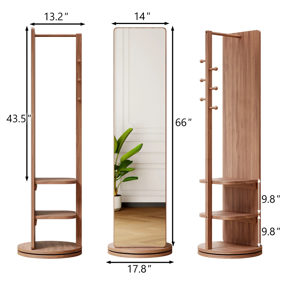 360° Rotating 66"x17.8" Multifunctional Full Length Mirror with Hook Storage Rack Coat Rack with Mirror Solid Wood Floor Mirror Bedroom Living Room Cloakroom Space Saving (walnut)
360° Rotating 66"x17.8" Multifunctional Full Length Mirror with Hook Storage Rack Coat Rack with Mirror Solid Wood Floor Mirror Bedroom Living Room Cloakroom Space Saving (walnut)