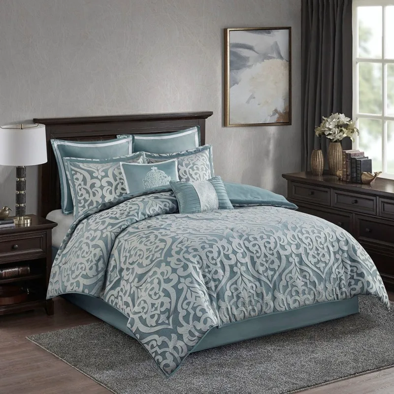 8 Piece Jacquard Comforter Set Aqua/Silver King
8 Piece Jacquard Comforter Set Aqua/Silver King