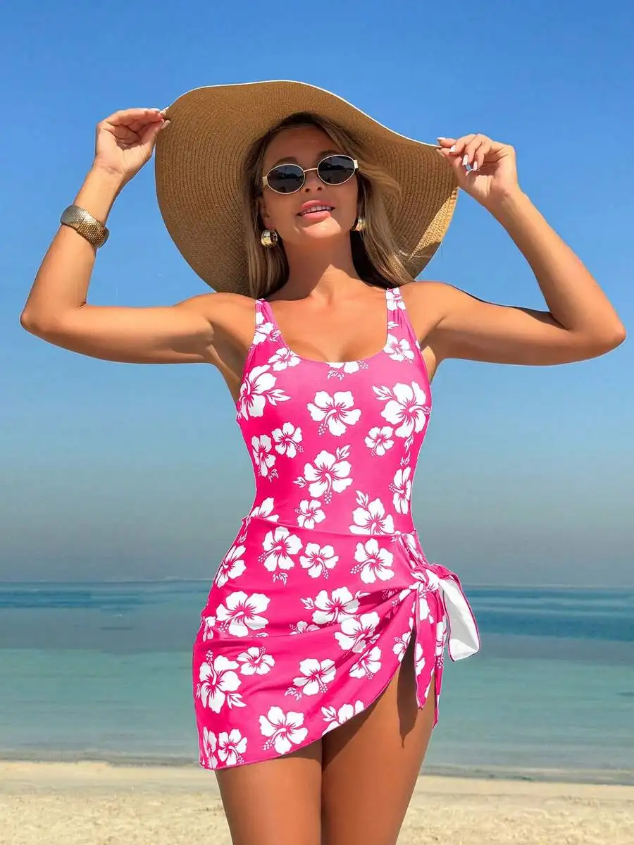 Womens Floral Print One Piece Swimsuit With Skirt Tie Side Beach Swimwear
Womens Floral Print One Piece Swimsuit With Skirt Tie Side Beach Swimwear