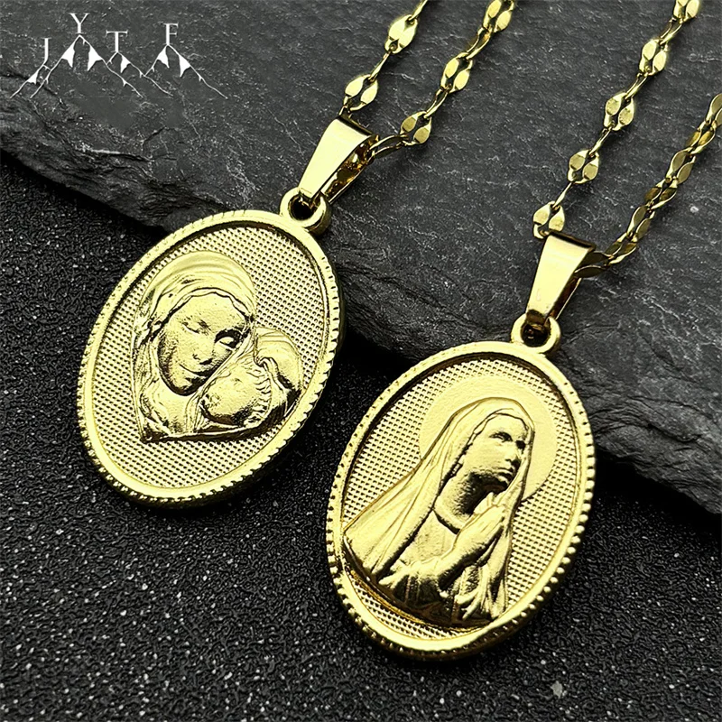 Virgin Mary Baby Love Heart Medal Pendant Necklace for Women Men Gold Color Stainless Steel Christian Prayer Amulet Jewelry
Virgin Mary Baby Love Heart Medal Pendant Necklace for Women Men Gold Color Stainless Steel Christian Prayer Amulet Jewelry