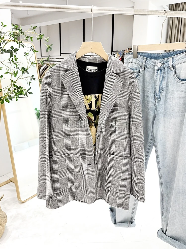Mimifa Luxury Woolen Coat Tartan Two-Button Korean Sle Commute Long Sve Suit Collar Winter Faion Women's Jaet
Mimifa Luxury Woolen Coat Tartan Two-Button Korean Sle Commute Long Sve Suit Collar Winter Faion Women's Jaet