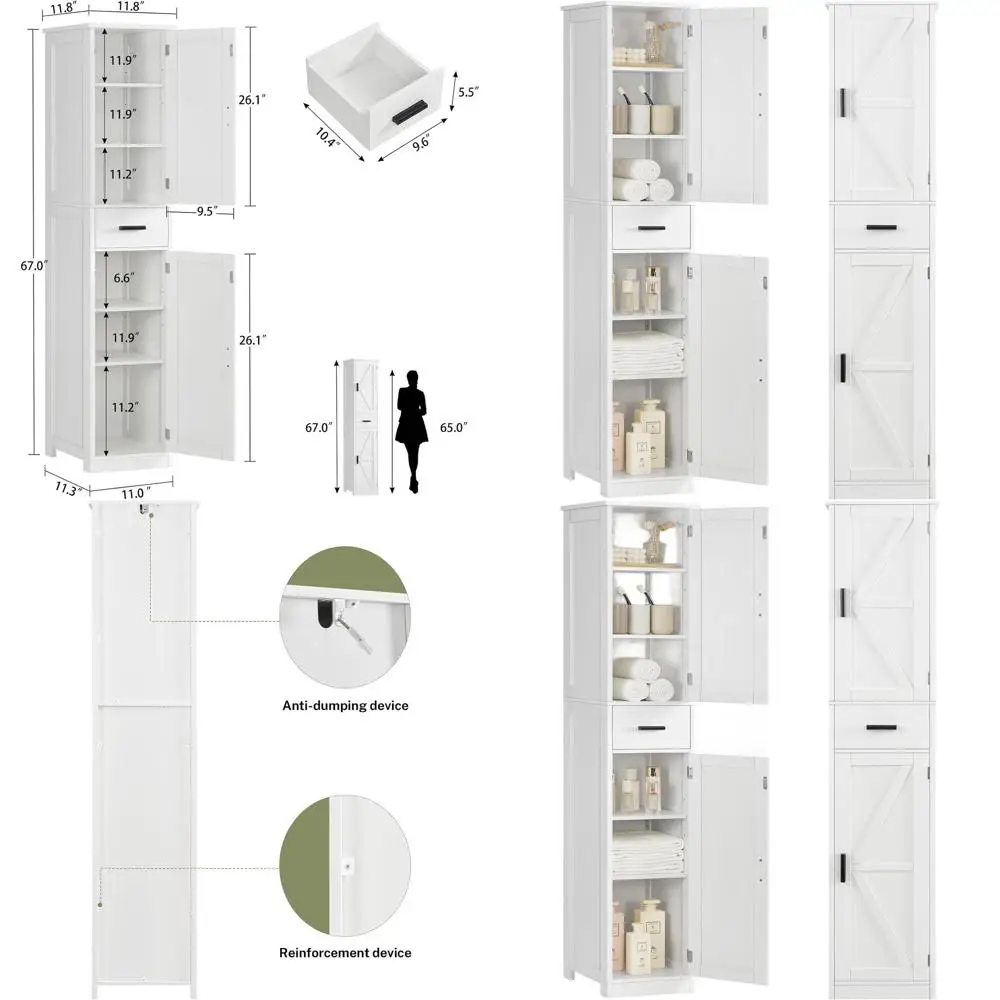 67 Tall Bathroom Cabinet with Adjustable Shelves, Slim Storage Cabinet for Home, White
67 Tall Bathroom Cabinet with Adjustable Shelves, Slim Storage Cabinet for Home, White