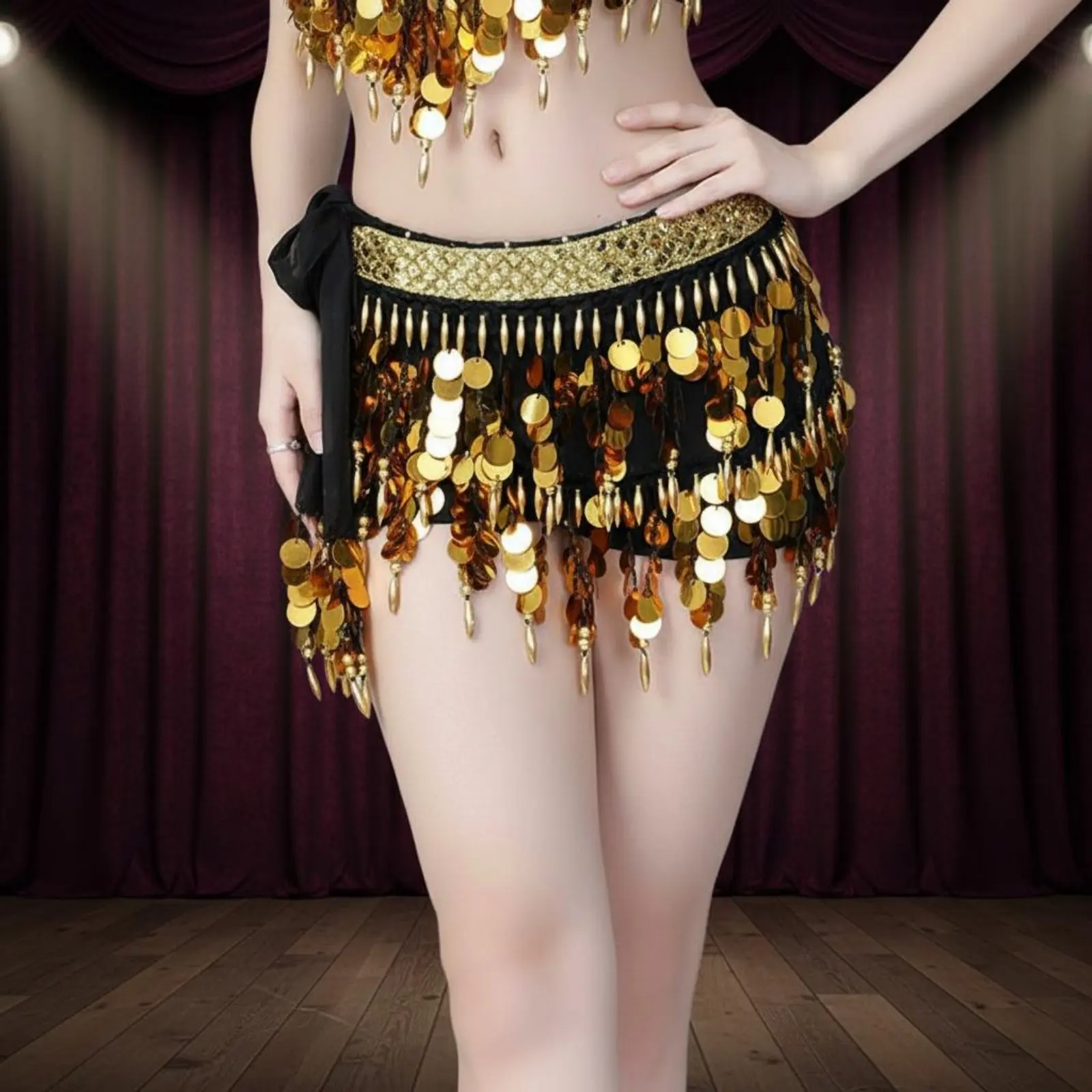 Belly Dance Pelvic Scarf Sequined Tassel Waist Chain Glittering Disc Coin Skirt Adjustable Tie-up Design Gauzy Material Dance
Belly Dance Pelvic Scarf Sequined Tassel Waist Chain Glittering Disc Coin Skirt Adjustable Tie-up Design Gauzy Material Dance