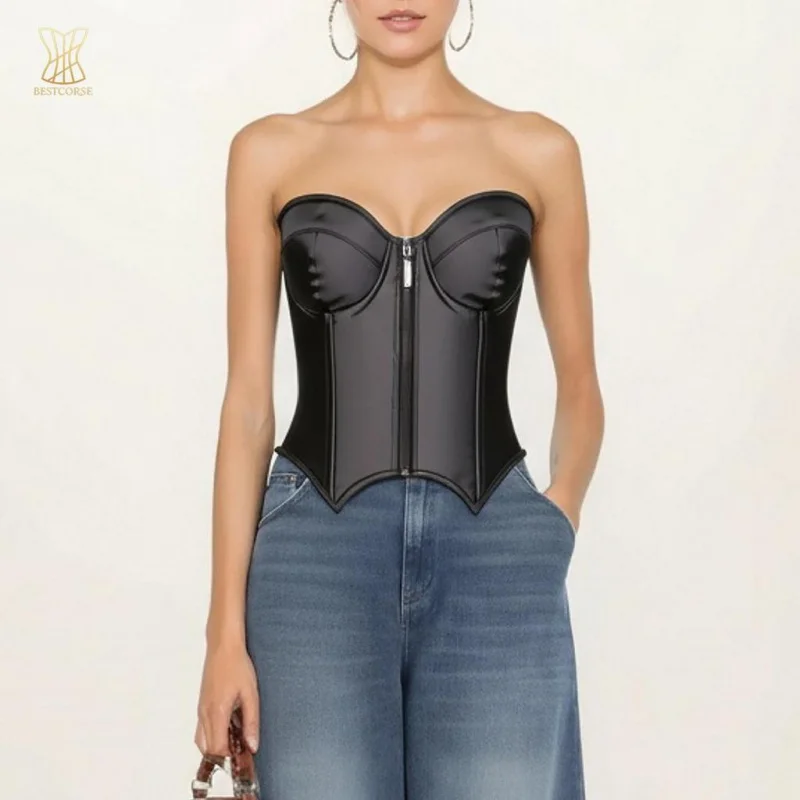 Black strapless satin corset top with zipper and bra korset leather Crop Tops Women Clothing Outfits Summer
Black strapless satin corset top with zipper and bra korset leather Crop Tops Women Clothing Outfits Summer