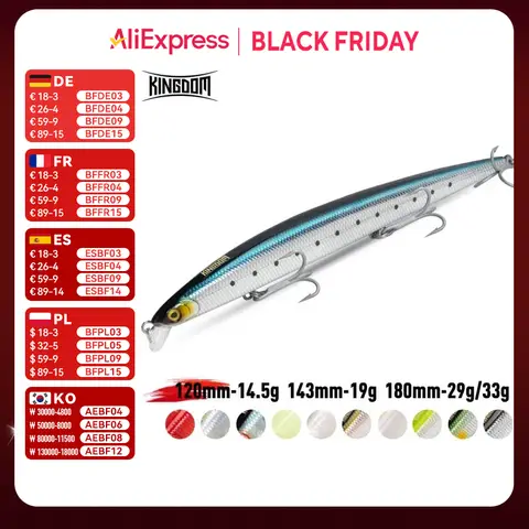 Kingdom Long Casting Richiamo di Pesca 14.5g 19g 29g Galleggiante Affondamento Lento Minnow Wobbler Esca Dura Artificiale Jerkbaits Seabass Pike