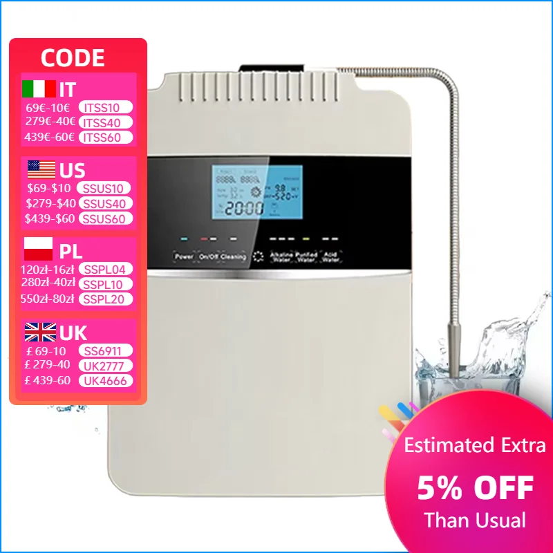 12000L Alkaline Water Ionizer pH 4.5 to 10.5 Acid kangen Alkaline Water Maker Machine with Filter Machine Instant Heating Filter
12000L Alkaline Water Ionizer pH 4.5 to 10.5 Acid kangen Alkaline Water Maker Machine with Filter Machine Instant Heating Filter