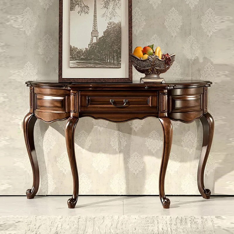 American all-solid wood entrance table semi-round European retro side table against the wall entrance counter table sofa back fe
American all-solid wood entrance table semi-round European retro side table against the wall entrance counter table sofa back fe