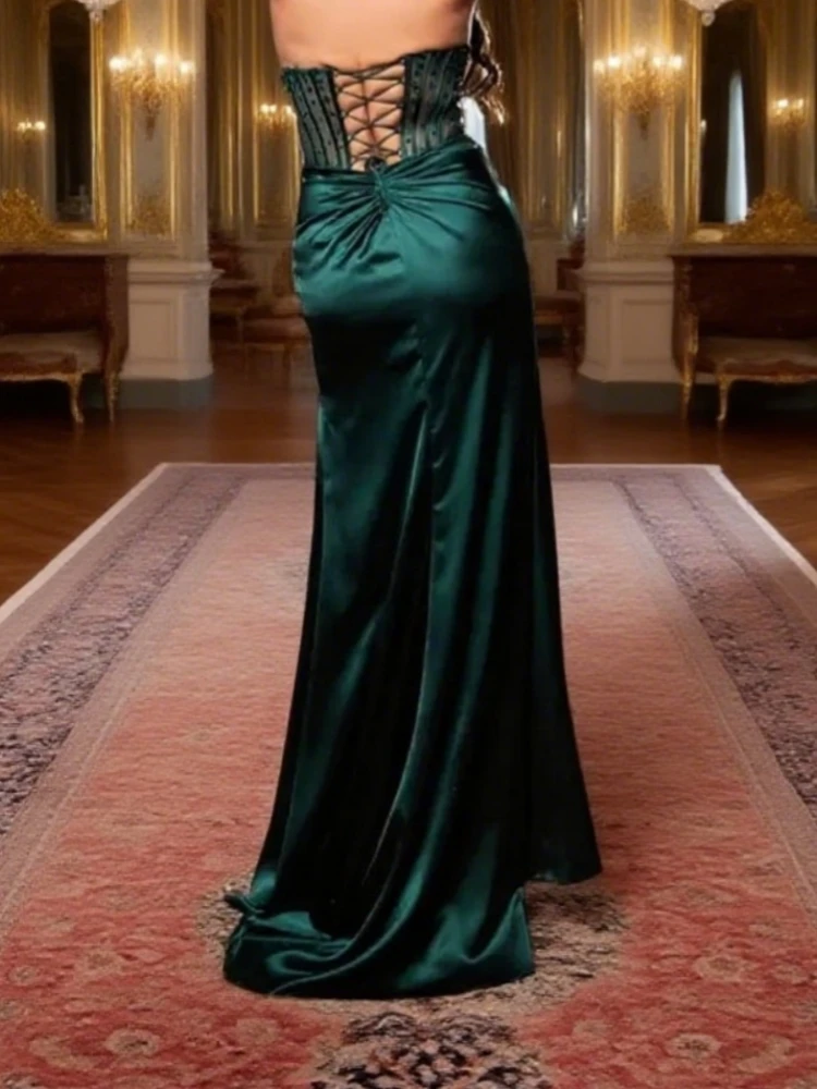 Sweetheart Party Women Prom Dresses With Beads Elegant Party Evening Gowns Side Split Lace-up Dark Green Special Occasion
Sweetheart Party Women Prom Dresses With Beads Elegant Party Evening Gowns Side Split Lace-up Dark Green Special Occasion