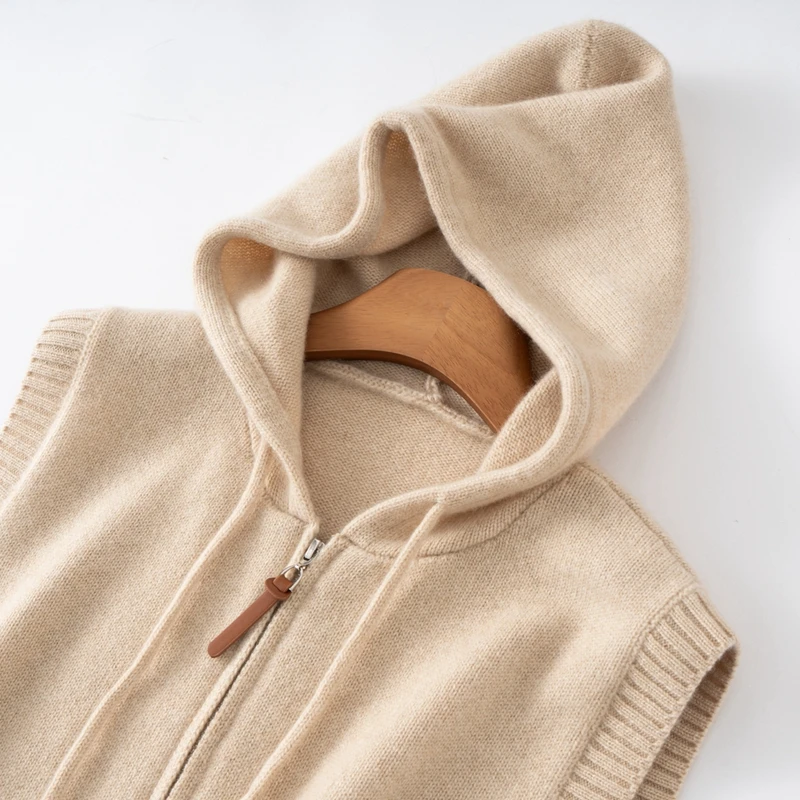 MEETCC Women's 100% Cashmere Hooded Waistcoat Zipper Cable Knitting Sleeveless Cardigan Autumn Winter Cashmere Hoodie Sweater
MEETCC Women's 100% Cashmere Hooded Waistcoat Zipper Cable Knitting Sleeveless Cardigan Autumn Winter Cashmere Hoodie Sweater