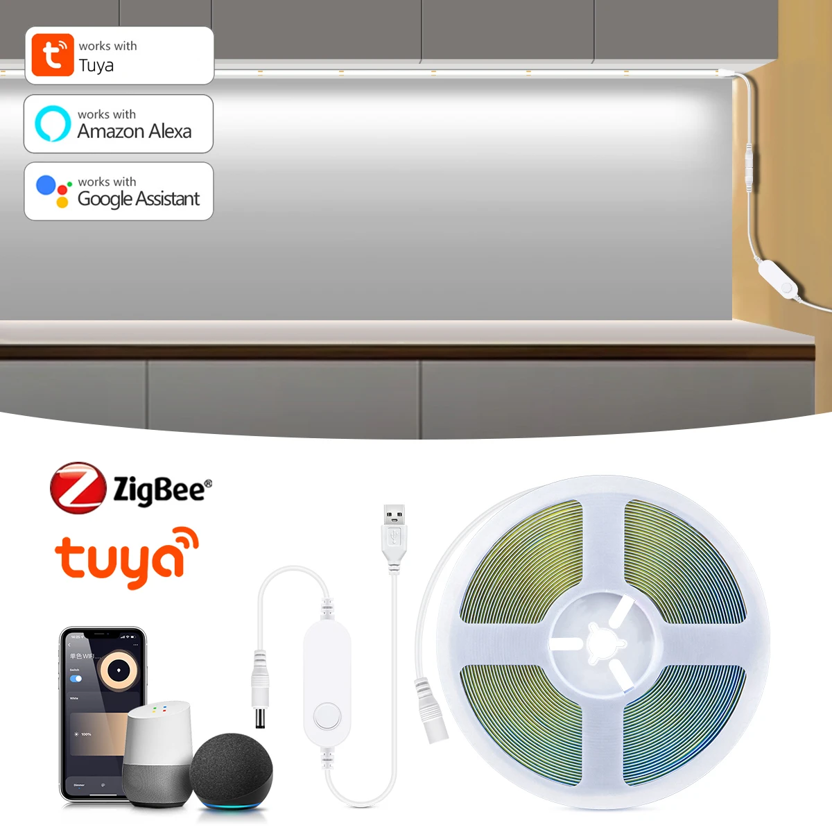 High Density 320LEDs/M COB White/Warm White Zigbee3.0 Tuya Smart Control LED Strip Light 5V USB Compatible with Alexa Smartthing
High Density 320LEDs/M COB White/Warm White Zigbee3.0 Tuya Smart Control LED Strip Light 5V USB Compatible with Alexa Smartthing