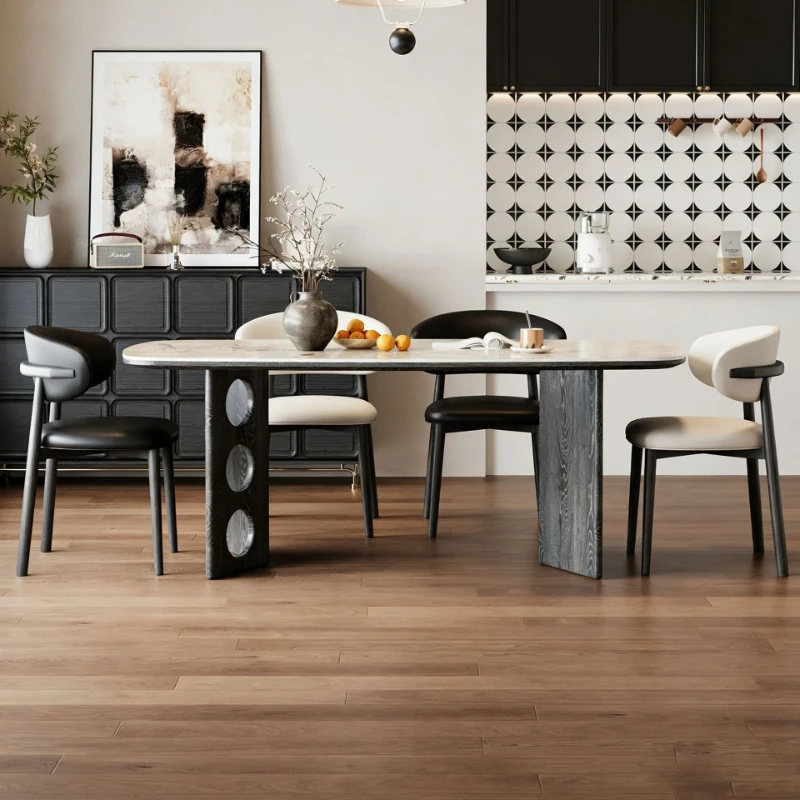 Medieval style solid wood travertinestone slate dining table, family small dining table
Medieval style solid wood travertinestone slate dining table, family small dining table