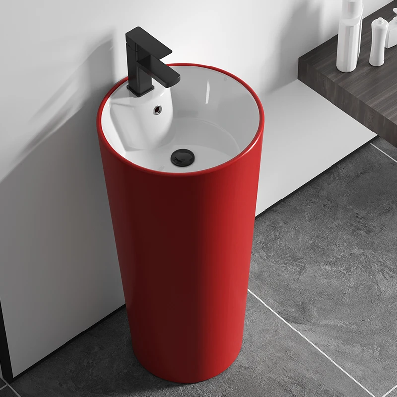 Homestay column circular floor standing washbasin matte column orange water pool black integrated basin
Homestay column circular floor standing washbasin matte column orange water pool black integrated basin