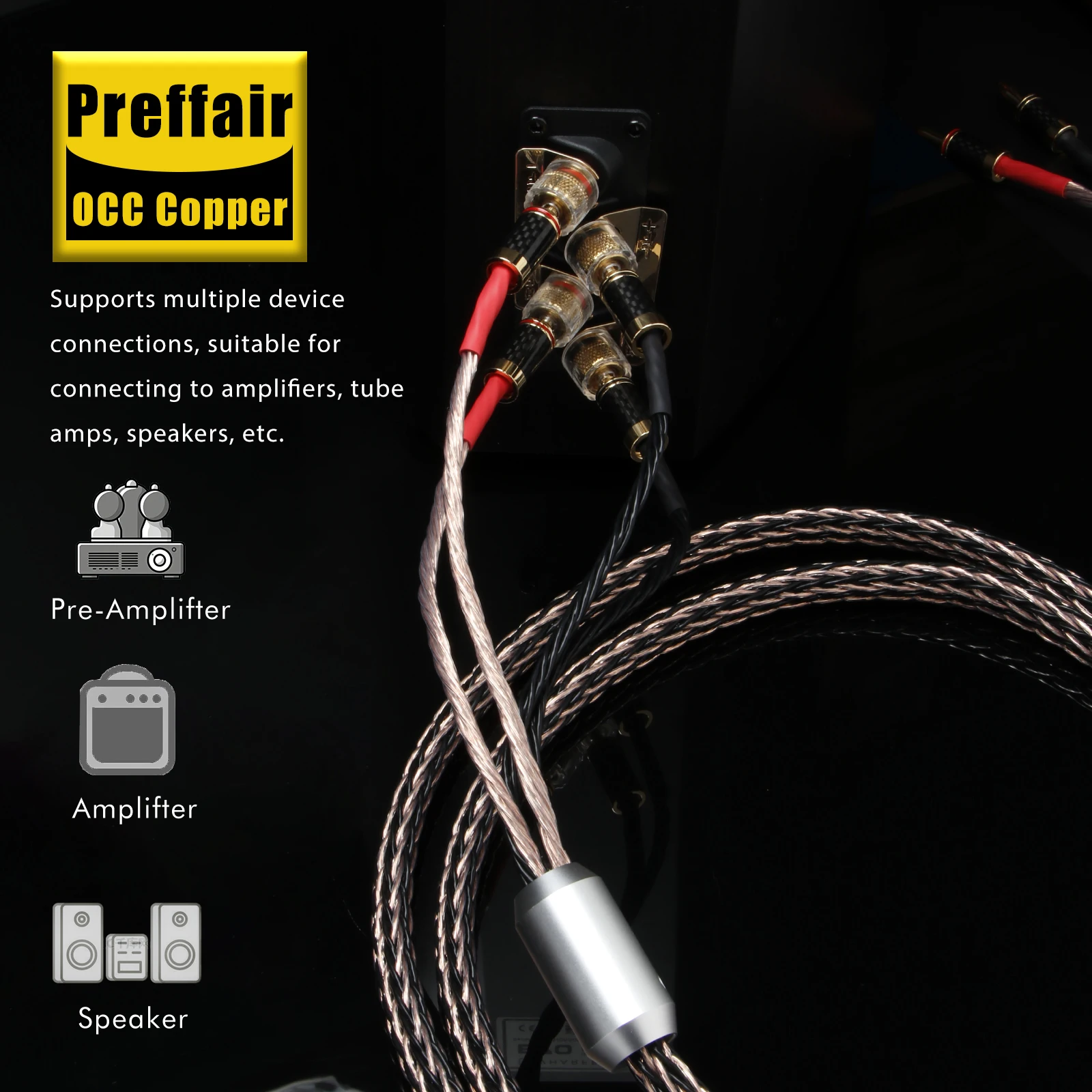 Preffair a pair 7N OCC 2 to 4 speaker cable for Bi-wiring Speaker to Amplifier with Gold plated Banana Plug
Preffair a pair 7N OCC 2 to 4 speaker cable for Bi-wiring Speaker to Amplifier with Gold plated Banana Plug