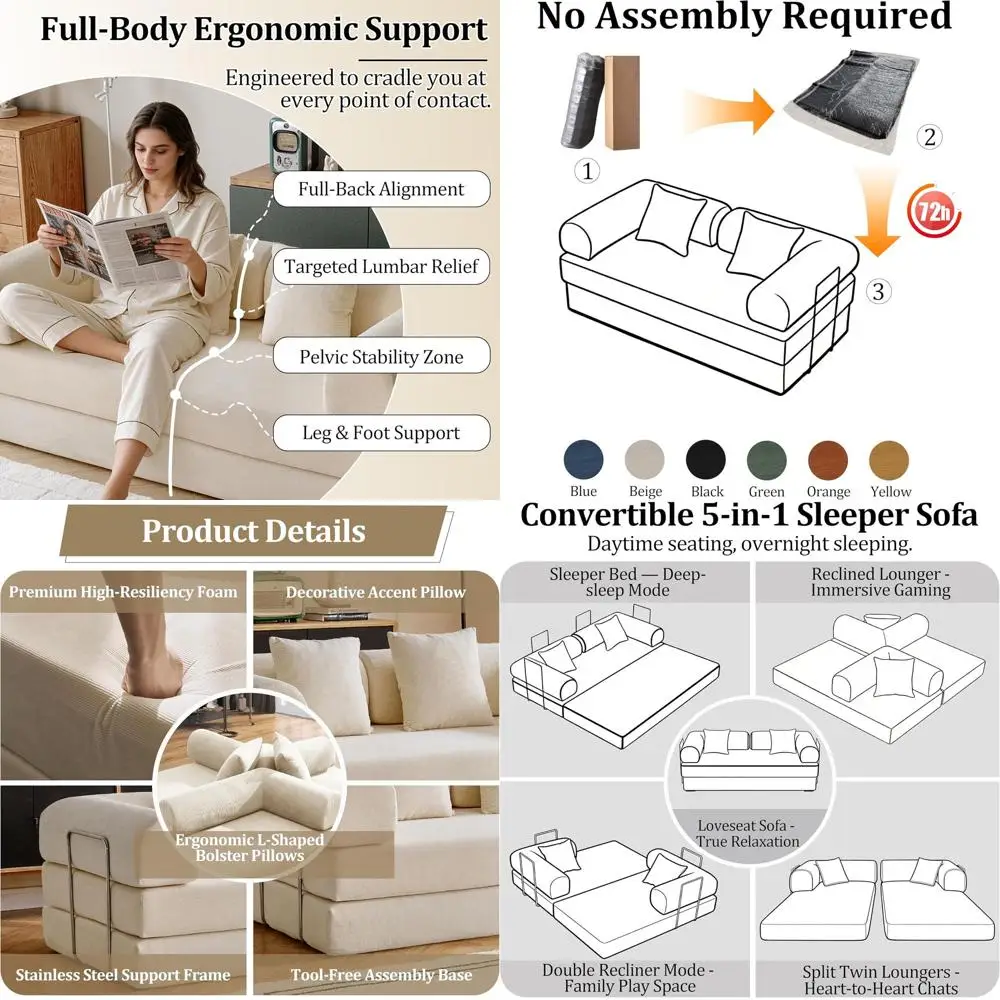 Convertible Corduroy Sofa Bed with Pull Out Loveseat Sleeper, 5-in-1 Mattress Couch, No Assembly, Beige, 2 Pillows, Queen Size
Convertible Corduroy Sofa Bed with Pull Out Loveseat Sleeper, 5-in-1 Mattress Couch, No Assembly, Beige, 2 Pillows, Queen Size