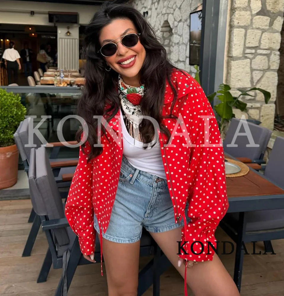 KONDALA Chic Polka Dot Red Jacket Women's Trendy High Street Zip-up Jacket 2026 Summer Holiday Leisure Stand-up Collar Jacket
KONDALA Chic Polka Dot Red Jacket Women's Trendy High Street Zip-up Jacket 2026 Summer Holiday Leisure Stand-up Collar Jacket