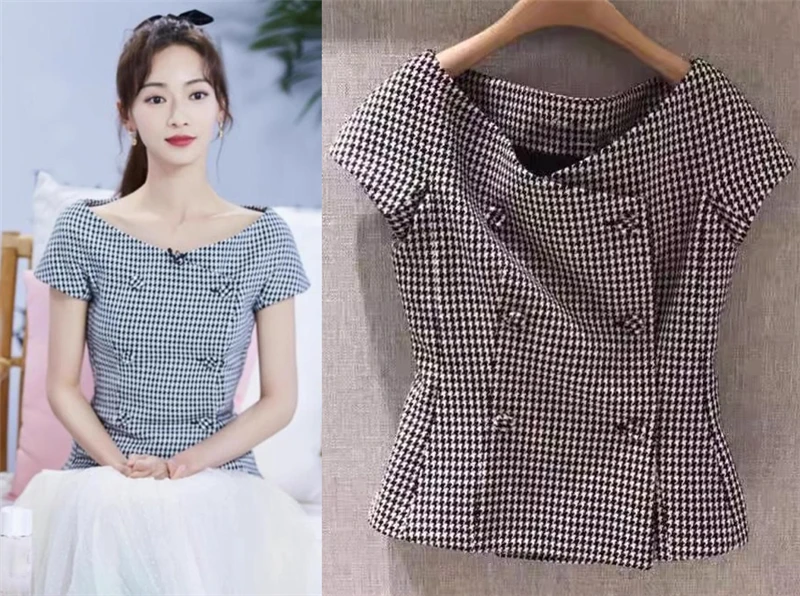 Wu Jinyan Double Row Button One Shoulder Shirt Short Women's Summer Clothes Exposing Shoulder Clavicle Korean Style Commute Wind
Wu Jinyan Double Row Button One Shoulder Shirt Short Women's Summer Clothes Exposing Shoulder Clavicle Korean Style Commute Wind