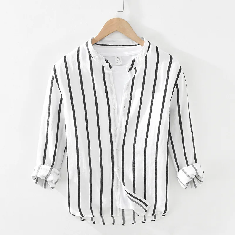 New oversize shirt men's shirt loose youth stand collar stripe long sleeve casual vintage spring
New oversize shirt men's shirt loose youth stand collar stripe long sleeve casual vintage spring