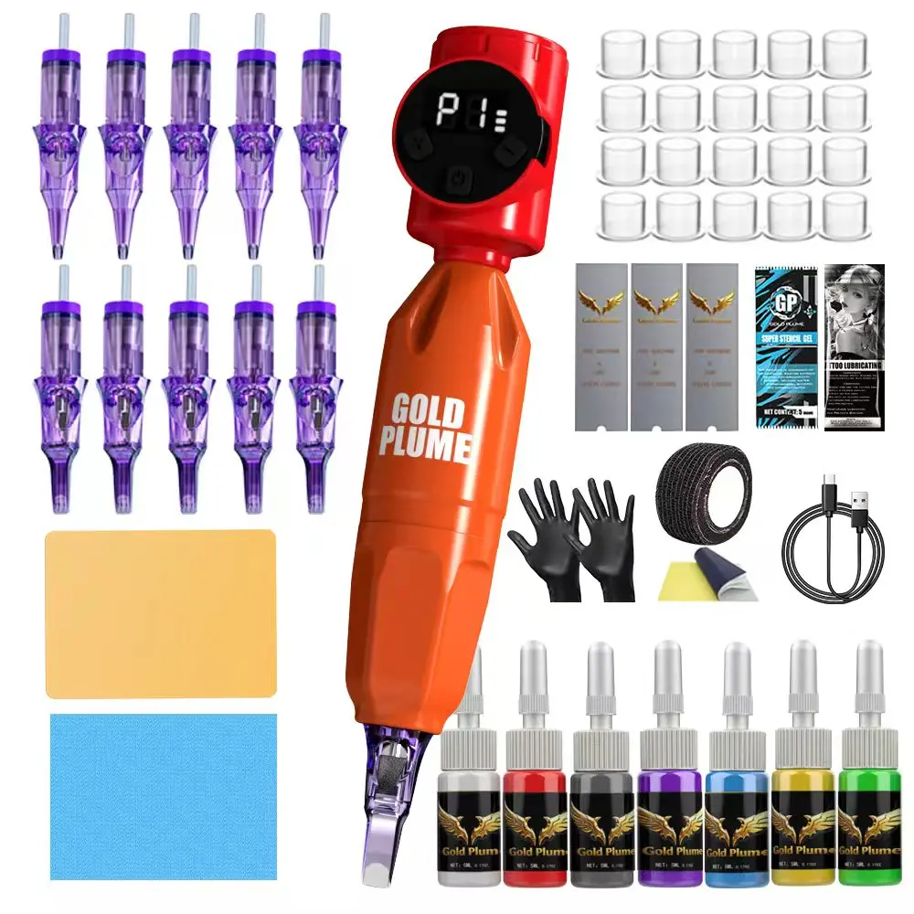 GOLDPLUME Wireless Orange Red Round Tattoo Machine Kit with 10 Cartridges 7-Color Ink & Full Accessories for Beginners Pros
GOLDPLUME Wireless Orange Red Round Tattoo Machine Kit with 10 Cartridges 7-Color Ink & Full Accessories for Beginners Pros