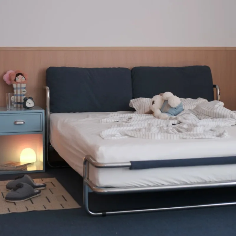 Home master bedroom small apartment denim blue stainless steel wrought iron double bed
Home master bedroom small apartment denim blue stainless steel wrought iron double bed